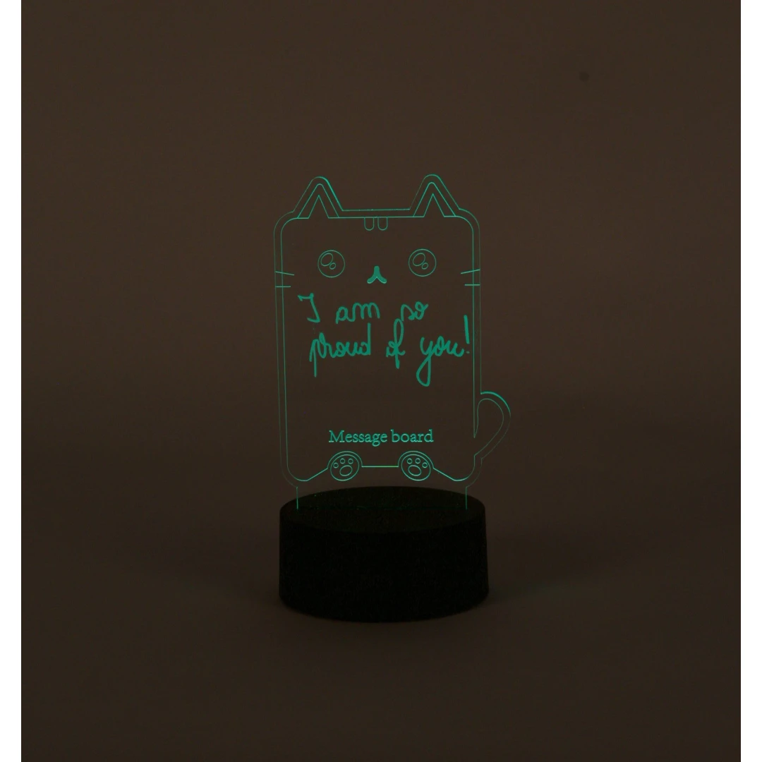 Lampa decorativa 3D halber cu mesaj personalizabil tip Pusheen Cat cu marker inclus, Negru - 