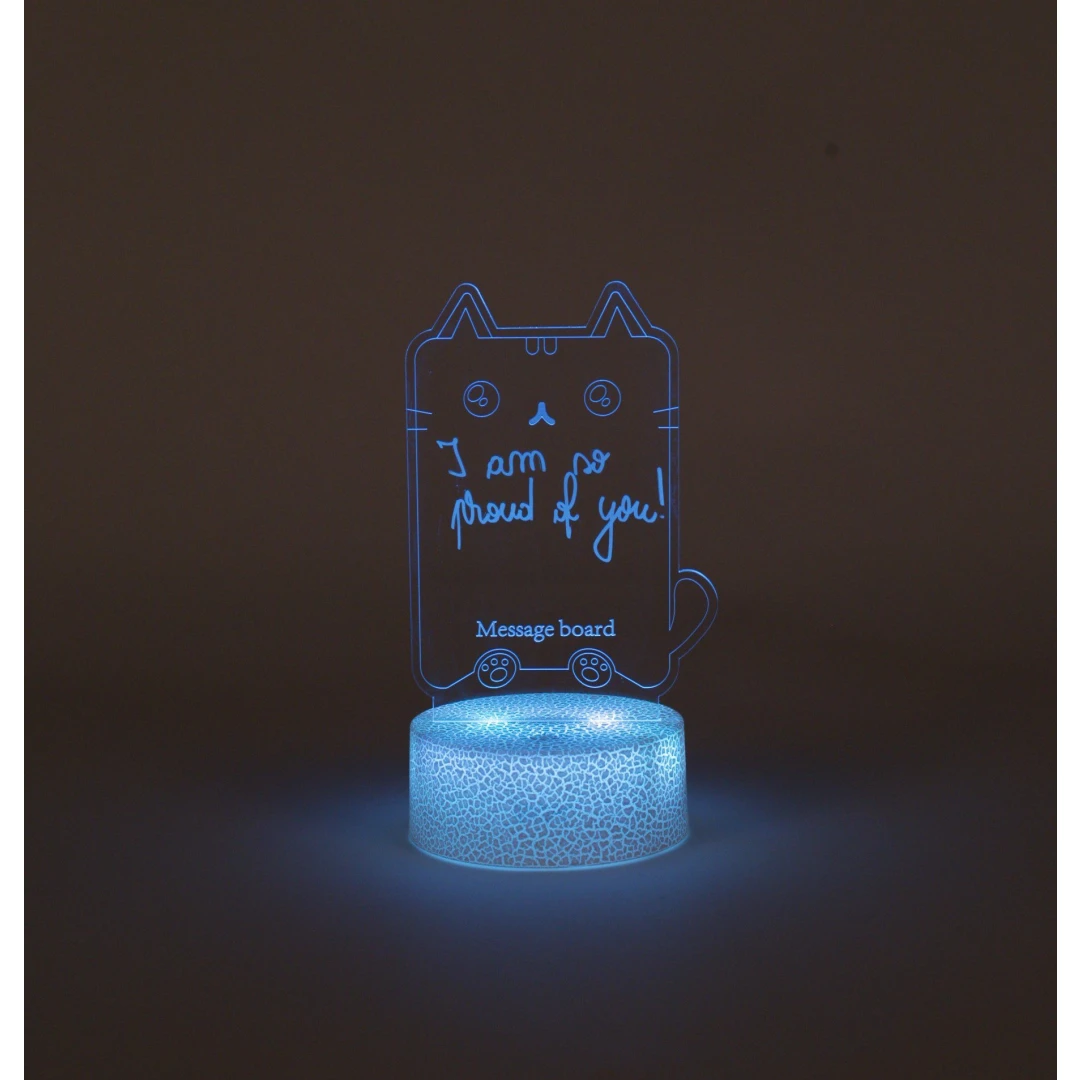 Lampa decorativa 3D halber cu mesaj personalizabil tip Pusheen Cat cu marker inclus, Alb - 