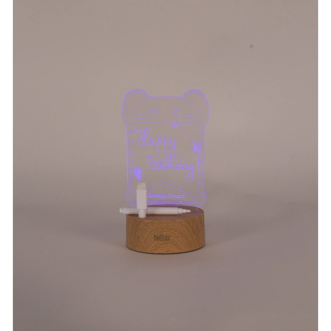 Lampa decorativa 3D halber cu mesaj personalizabil tip Panda cu marker inclus, Lemn - 