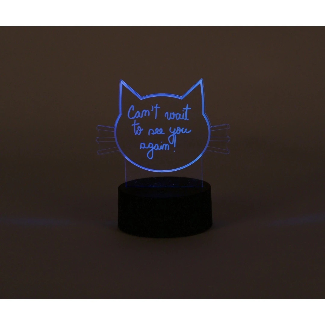 Lampa decorativa 3D halber cu mesaj personalizabil tip Pisica cu marker inclus, Negru - 
