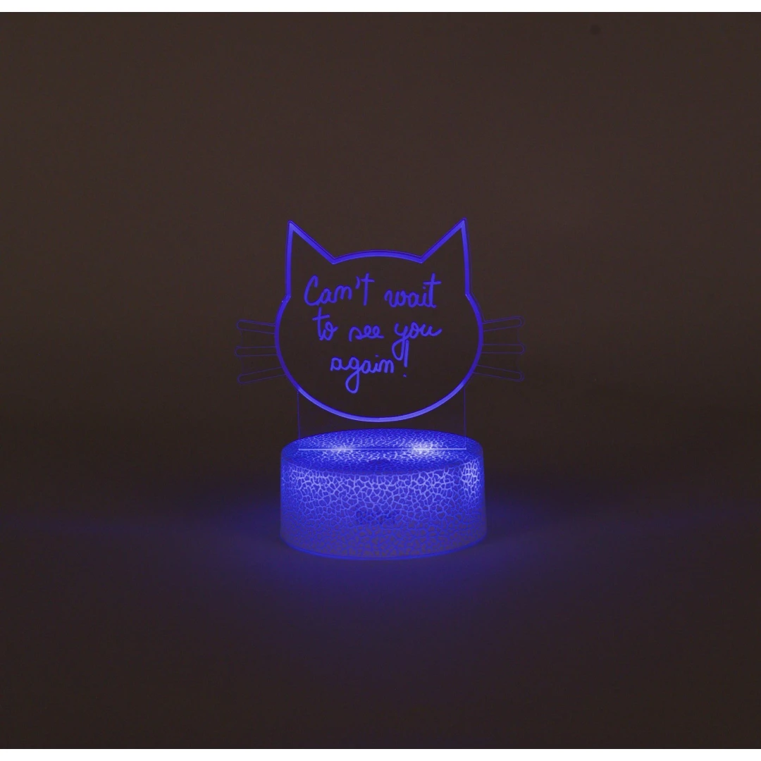 Lampa decorativa 3D halber cu mesaj personalizabil tip Pisica cu marker inclus, Alb - 