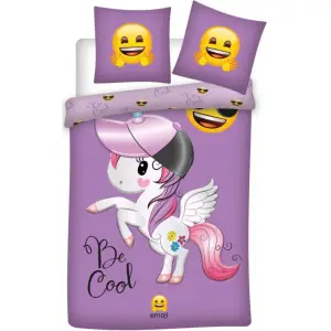 Lenjerie de pat pentru copii Emoji Unicorns  140×200 cm, 70×90 cm, Disney, 100% bumbac - Avem pentru tine lenjerie de pat atat pentru copii cat si pentru cei mari, din bumbac 100%, rezistenta si usor de spalat.