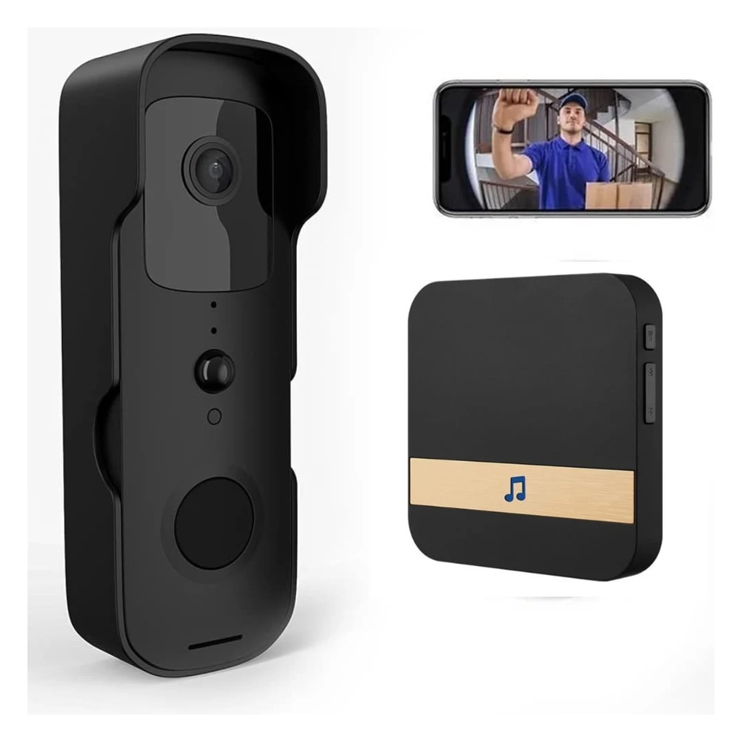 Interfon Video Smart cu Senzor Miscare, HD Night Vision, IR, fara fir de Apartament, Casa sau Vila, Negru - 
