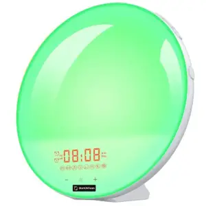 Lampa LED Smart Multicolora pentru veghe sau citit, Radio FM cu Ceas & Alarma, App control, Alexa/Google Home, Alba - 