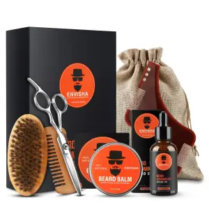 Pachet ingrijire barba, set cadou, 7 piese, Orange Edition, Envisha - 