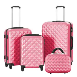 Set valiza de calatorie cu geanta cosmetica, in mai multe culori-roz nalba - 