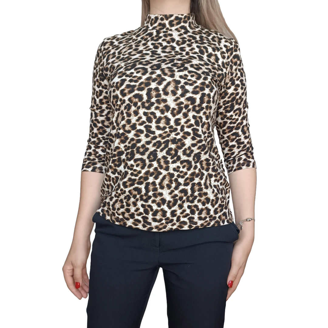 Bluza cu maneca trei sferturi si inchidere cu fermoar la spate, cu imprimeu clasic, leopard, XS-S - 