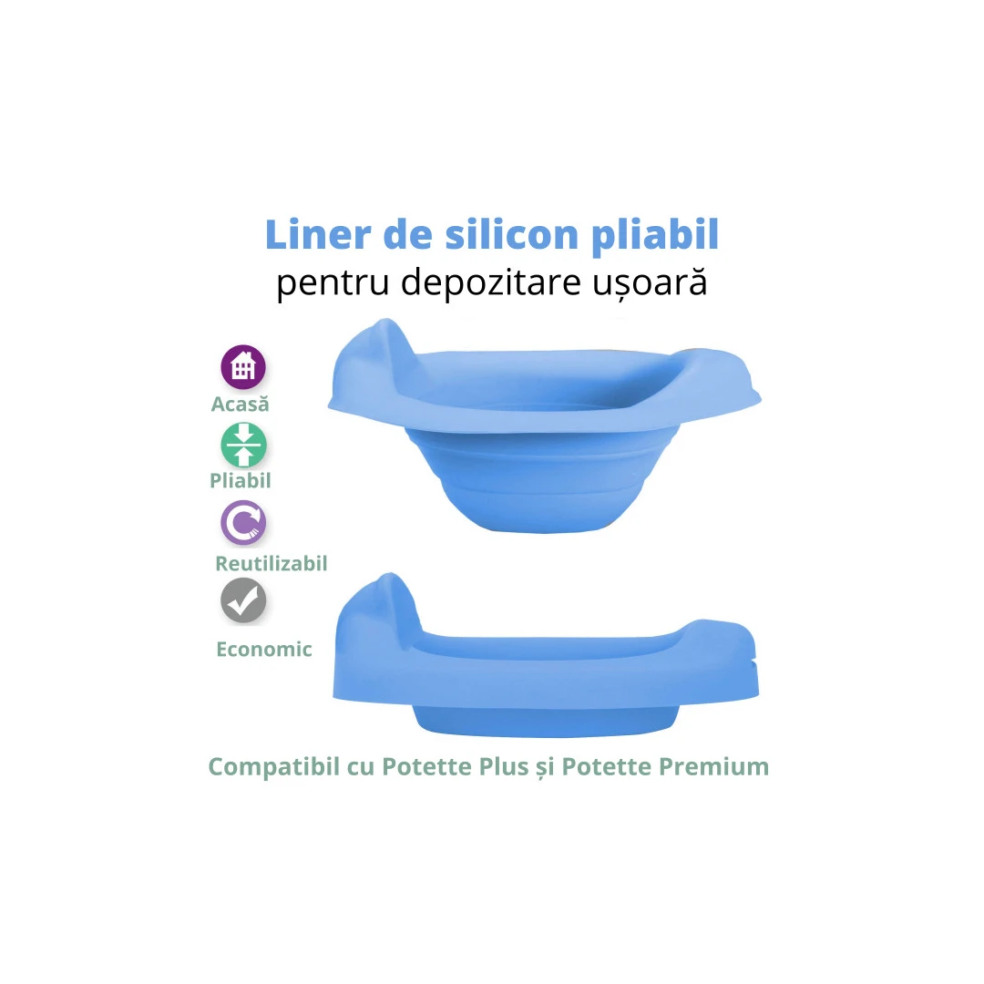 Potette Plus, Liner reutilizabil pentru olita portabila, silicon, albastru - 