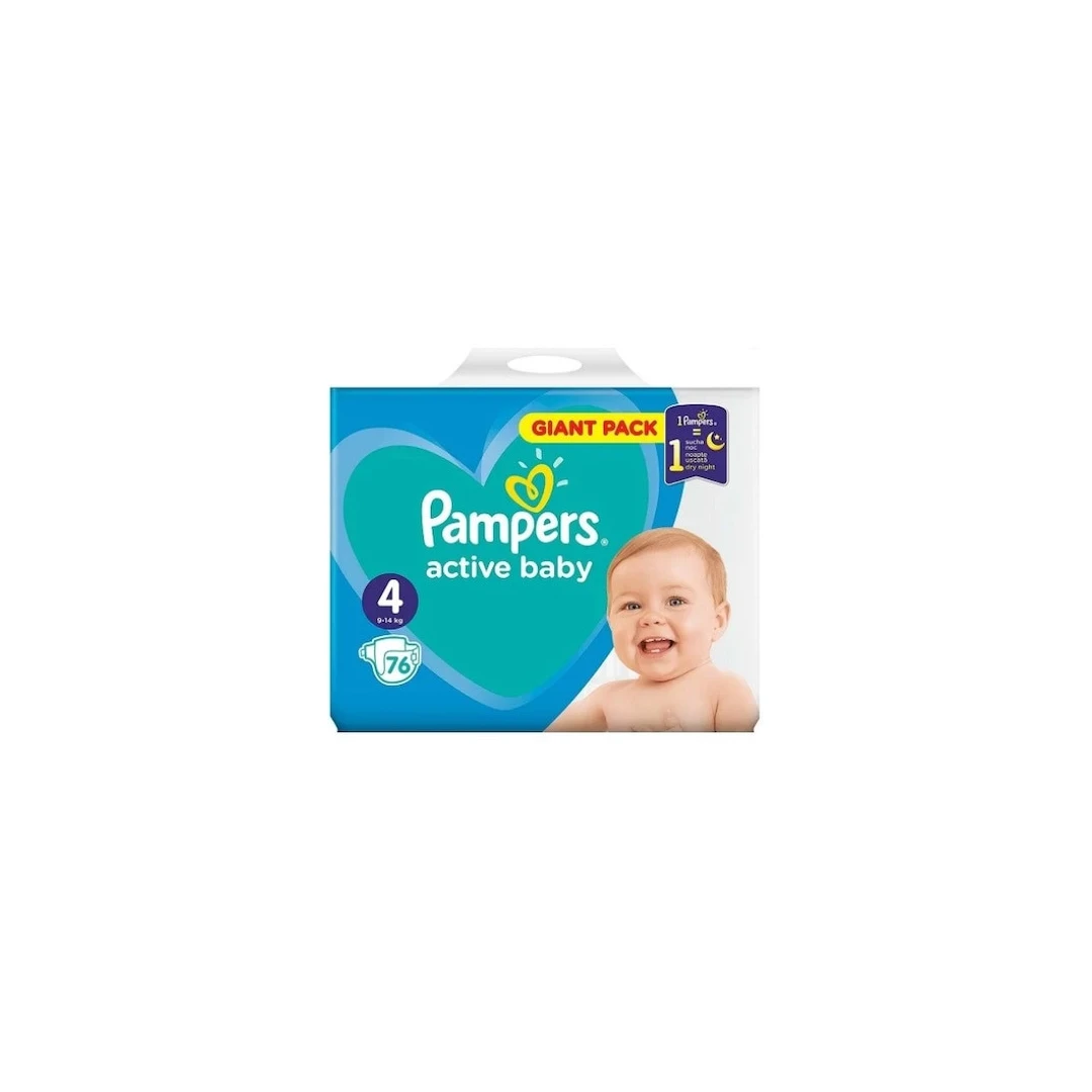 Scutece Pampers Active Baby Giant Pack, Marimea 4, 9-14 kg, 76 buc - 