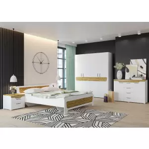 DORMITOR MILANA ALB - Bucura-te de mobilier dormitor, dulap 180x52x207cm, pat 160x200cm, culoare alb. Acum profita de mobila dormitor cu plata in rate si livrare rapida.