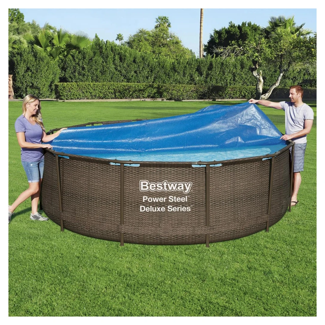 Bestway Prelată solară de piscină Flowclear, 356 cm - Păstrați apa curată, mențineți căldura la interior și, în același timp, țineți departe murdăria, frunzele și gunoaiele din piscina dvs., cu această pr...