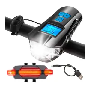 Vitezometru Digital cu lampa Fata + Spate + Claxon cu 6 sunete, waterproof, pentru bicicleta - 