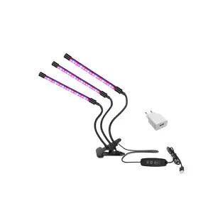 Lampa UV full spectrum pentru cresterea plantelor, 3 brate flexibile,30 w,  temporizator , 9 trepte intensitate, Alimentator USB inclus - 