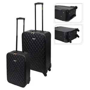 ProWorld Set valize cu design matlasat, 2 piese, negru - În acest set elegant de valize, format din 2 piese, cu un design matlasat, de la ProWorld, vă puteți împacheta cu ușurință toate bagajele. Roțile flex...