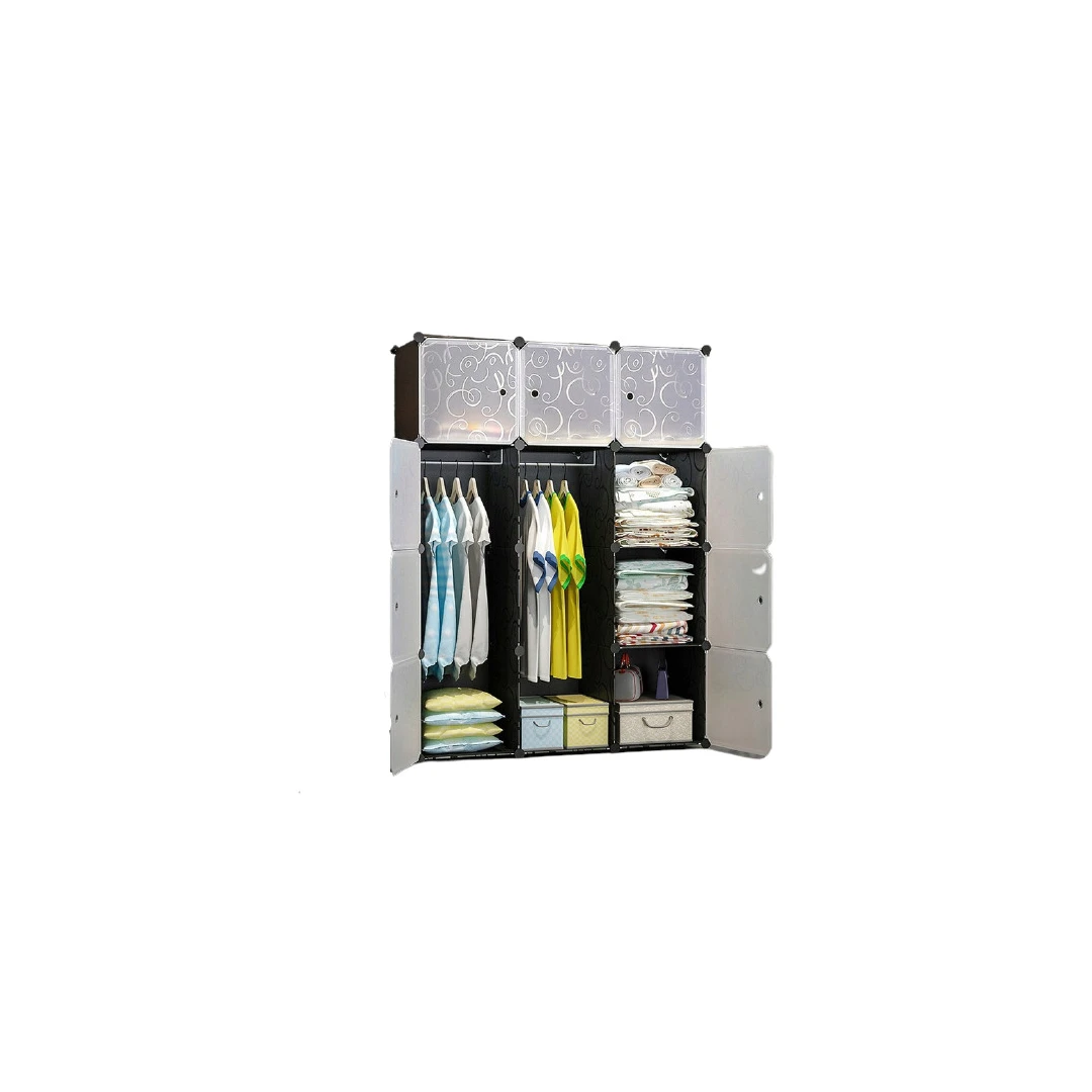 Dulap modular 12 compartimente alb negru, 146x110x37 cm spatiu pentru haine plastic - 