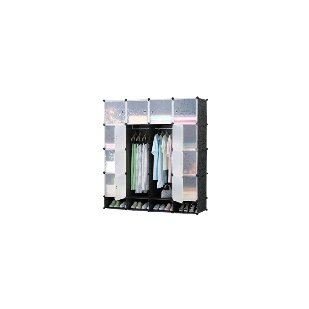 Dulap modular alb negru 16 compartimente 165x147x37 cm spatiu pentru haine plastic depozit de pantofi - 