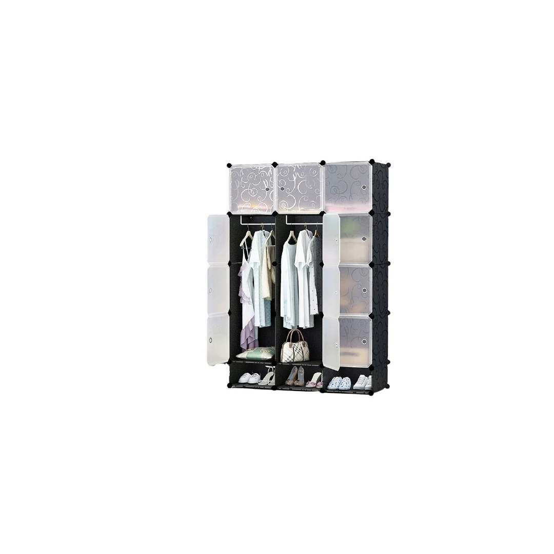 Dulap modular 12 compartimente alb negru 165x110x36 cm spatiu pentru haine - 