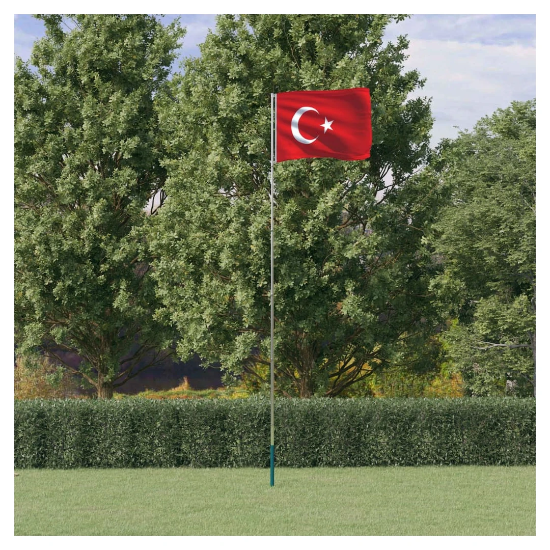Steag Turcia și stâlp din aluminiu, 5,55 m - Combinând stâlpul telescopic cu steagul Turciei, acest set de steag național va deveni elementul de atracție din grădina dvs., la petreceri sau la eve...