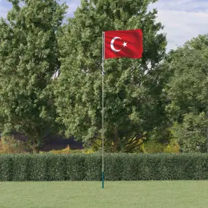 Steag Turcia și stâlp din aluminiu, 5,55 m - Combinând stâlpul telescopic cu steagul Turciei, acest set de steag național va deveni elementul de atracție din grădina dvs., la petreceri sau la eve...