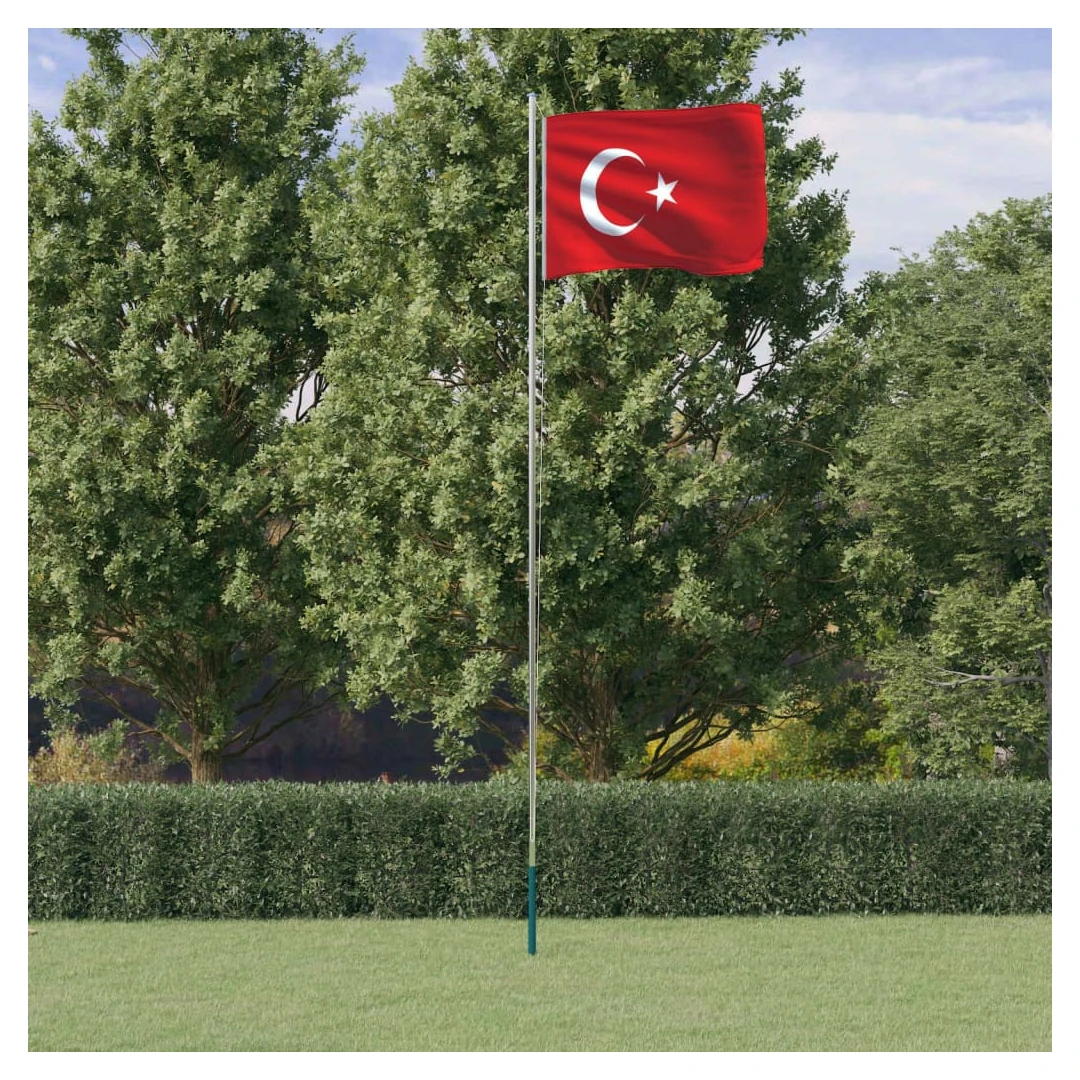 Steag Turcia și stâlp din aluminiu, 6,23 m - Combinând stâlpul secțional cu steagul Turciei, acest set de steag național va deveni elementul de atracție din grădina dvs., la petreceri sau la even...