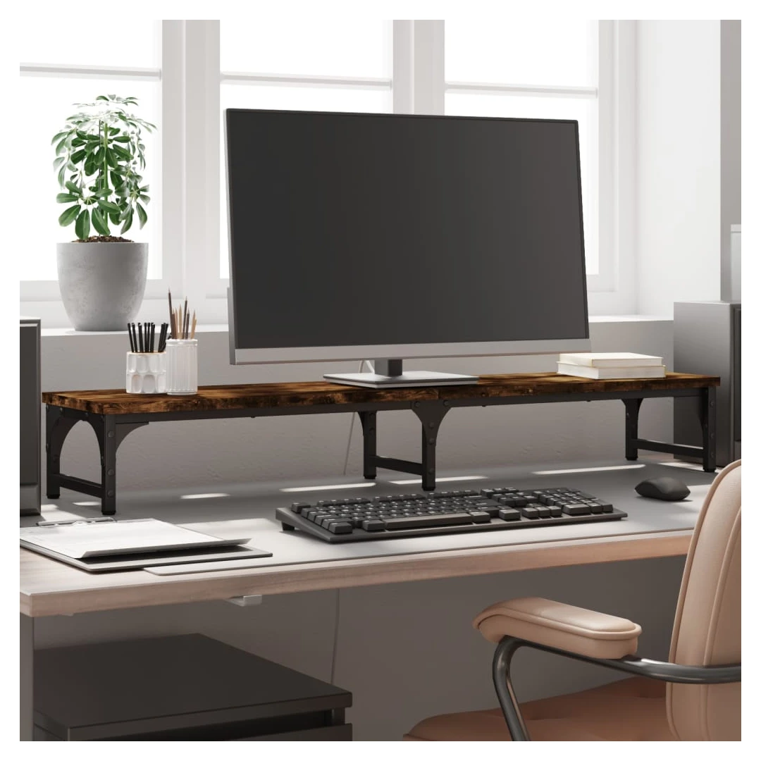 Suport de monitor, stejar fumuriu, 105x23x15,5 cm lemn compozit - Acest suport pentru monitor practic, cu un design minimalist, este convenabil pentru a vă păstra monitorul într-un loc confortabil. Material durabil:...