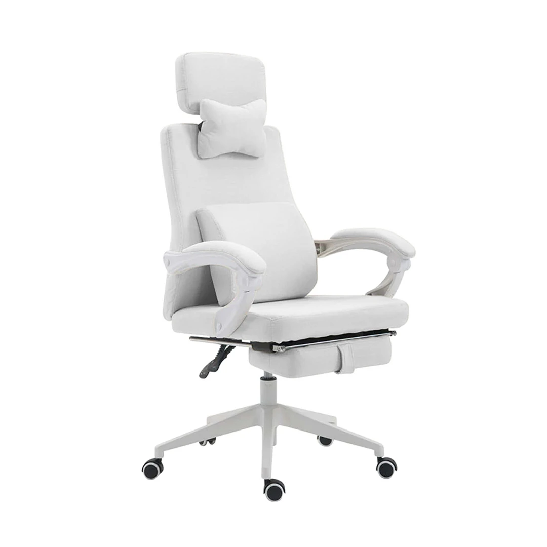 Scaun de birou rotativ cu tetiera si suport pentru picioare. alb - 