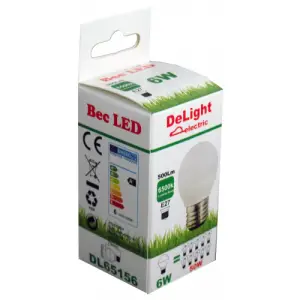 Bec LED Sferic E27 6W 220V 6500K G45 Lumina Rece - 
