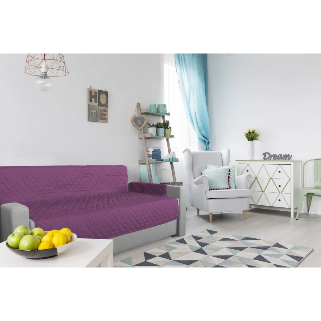 Husa matlasata cu doua fete Alcam pentru canapea 3 locuri Purple/ Vanila - 