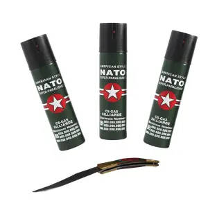 Set 3 sprayuri NATO, cadou briceag model spaniol 21 cm - 