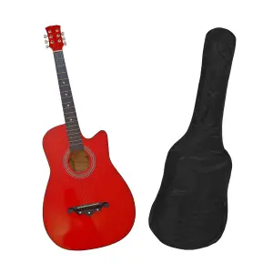 Chitara clasica din lemn IdeallStore®, Red Raven, 95 cm, model Cutaway, rosie, husa inclusa - 
