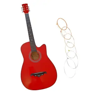 Chitara clasica din lemn IdeallStore®, Red Raven, 95 cm, model Cutaway, rosie, corzi incluse - 