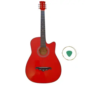 Chitara clasica din lemn IdeallStore®, Red Raven, 95 cm, model Cutaway, rosie, pana inclusa - 