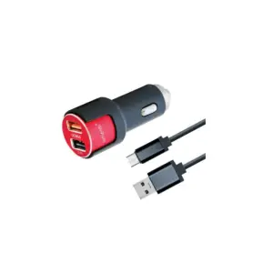 Incarcator auto Lemontti, Dual USB, 3.1A, Qualcomm 3.0, Cablu MicroUSB inclus, Negru - 