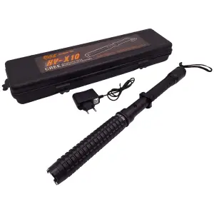 Baston cu electrosoc extensibil IdeallStore®, X10 Rogue, negru, full metalic, 49 cm, cutie transport - 