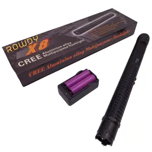 Baston electrosoc si lanterna IdeallStore®, Rowdy X8, metalic, 35 cm, negru - 