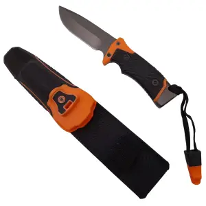 Cutit de vanatoare IdeallStore®, Survival Blade, 20.5 cm, otel inoxidabil, portocaliu, husa inclusa - 