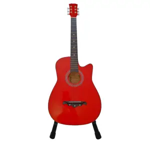 Chitara clasica IdeallStore®, 95 cm, lemn, Cutaway, rosu, stativ inclus - 