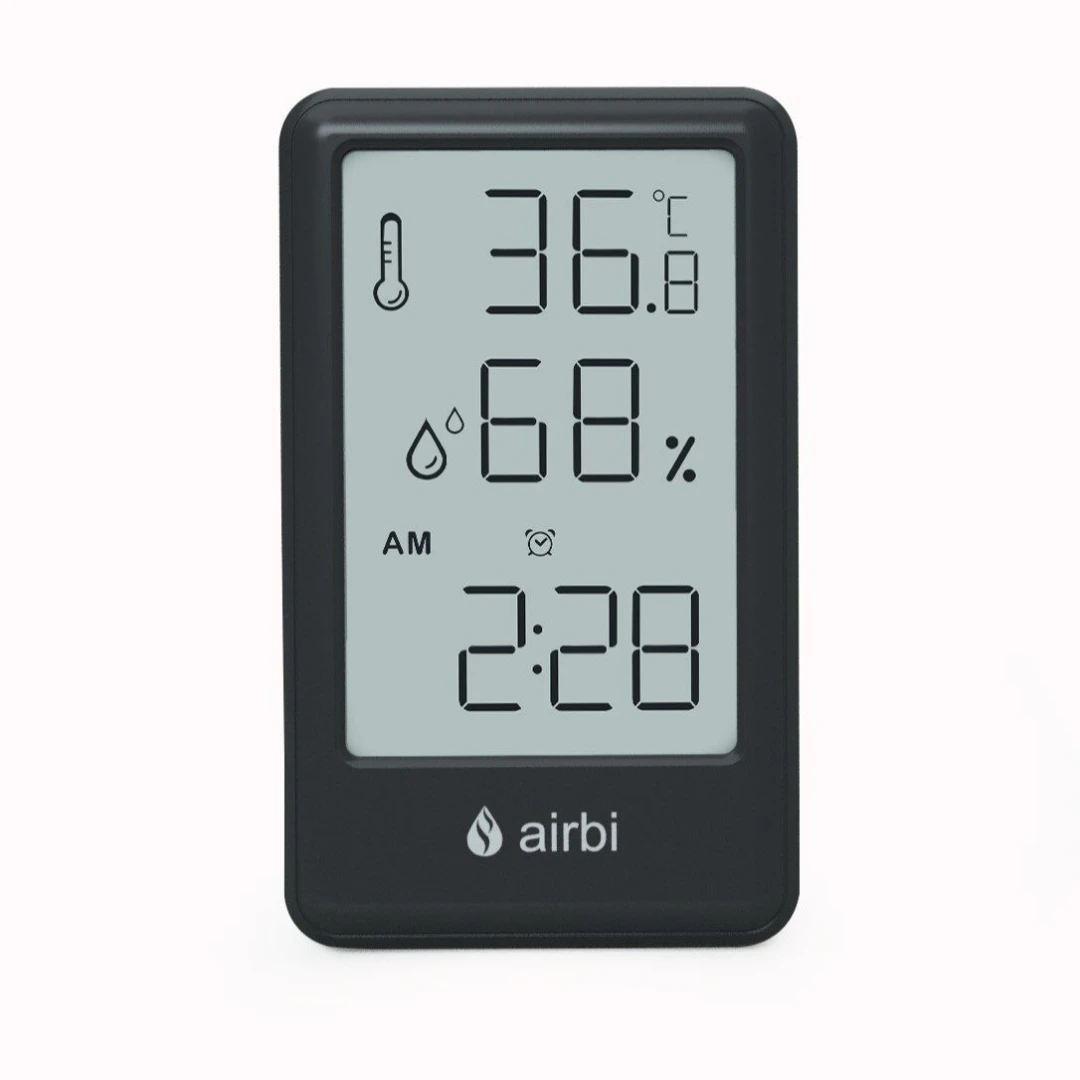 Termometru si higrometru digital de camera, ceas cu alarma, memorie, suport expandabil, negru, AirBi FRAME BI1050 - 