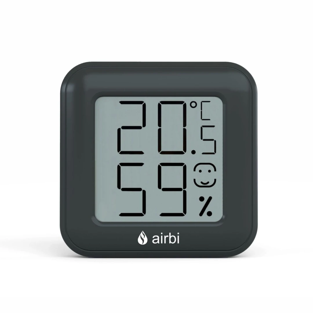 Termometru si higrometru digital de camera, ecran LCD, memorie, suport expandabil cu magnet, negru, AirBi SMILE BI1041 - 
