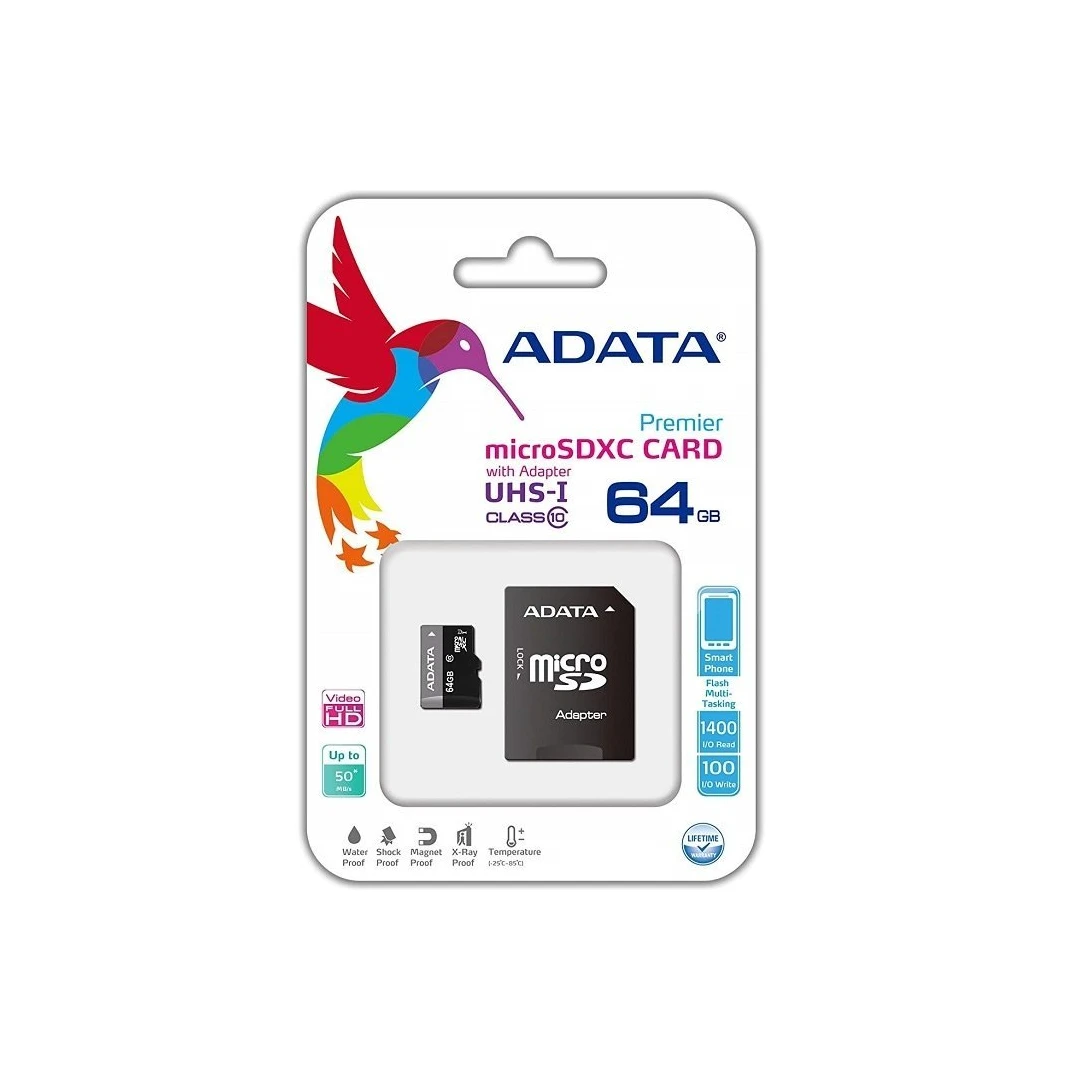 Card de memorie, Micro SD, 64 Gb, clasa 10, fara adaptor, AUSDX64GUICL10-RA1, Adata - 