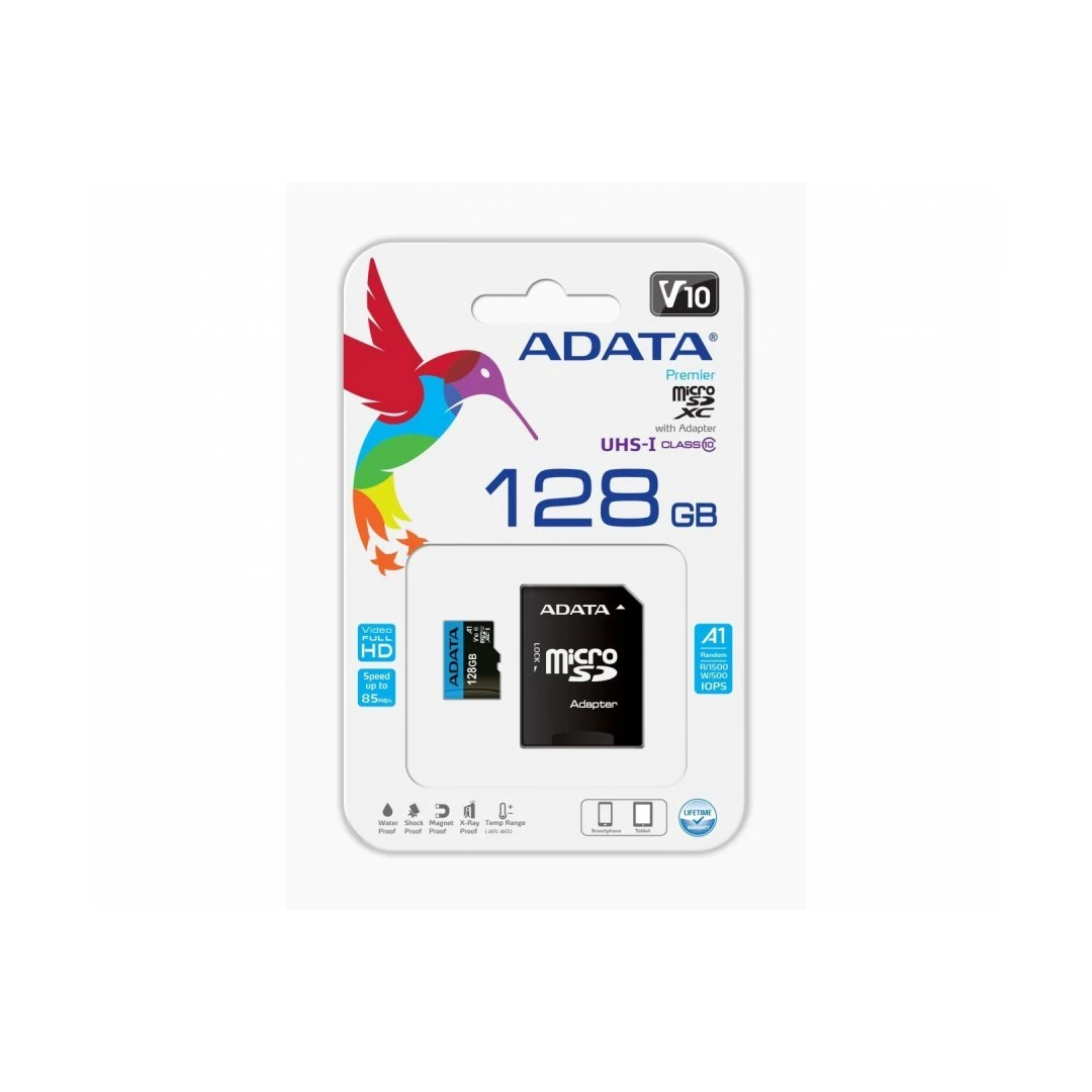 Card de memorie, Micro SD, 128 Gb, clasa 10, fara adaptor, AUSDX128GUICL10A1-RA1, Adata - 