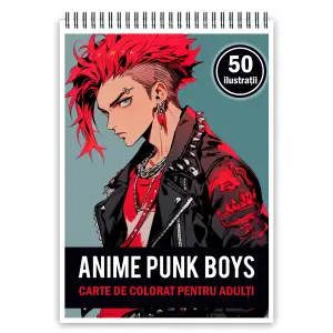 Carte de colorat pentru adulti, 50 de ilustratii Anime Punk Boys, 106 pagini - 