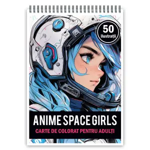 Carte de colorat pentru adulti, 50 de ilustratii Anime Space Girls, 106 pagini - 