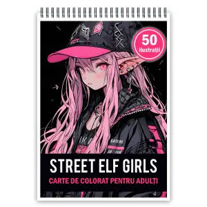 Carte de colorat pentru adulti, 50 de ilustratii Anime Street Elves, 106 pagini - 