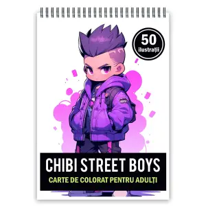 Carte de colorat pentru adulti, 50 de ilustratii Chibi Street Boys, 106 pagini - 