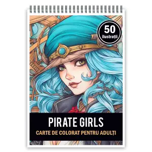 Carte de colorat pentru adulti, 50 de ilustratii Pirate Girls, 106 pagini - 