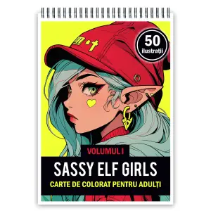 Carte de colorat pentru adulti, 50 de ilustratii Sassy Elf Girls - Volumul I, 106 pagini - 