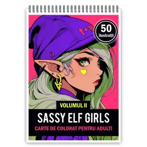 Carte de colorat pentru adulti, 50 de ilustratii Sassy Elf Girls - Volumul II, 106 pagini - 