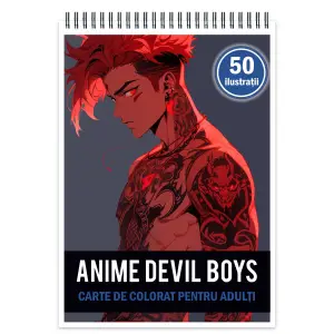 Carte de colorat pentru adulti, 50 de ilustratii, Anime Devil Boys, 106 pagini - 