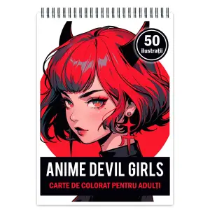Carte de colorat pentru adulti, 50 de ilustratii, Anime Devil Girls, 106 pagini - 